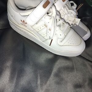 Adidas White Sneakers with Brown Accents